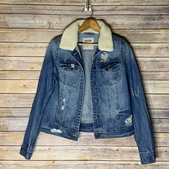 distressed shearling denim jacket